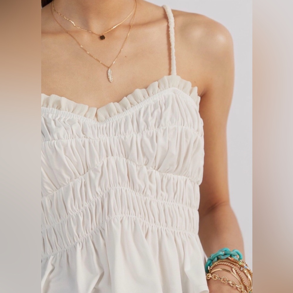 NWT Anthropologie’s Sunday in Brooklyn White Smocked ruched tank